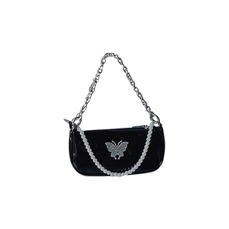 Butterfly Pearl Patent Leather Women's Shoulder Bag tioandtiashop