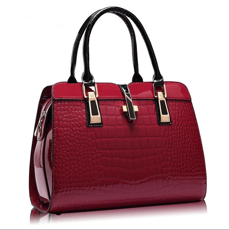 Crocodile Pattern Patent Leather Handbag tioandtiashop