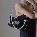 Butterfly Pearl Patent Leather Women's Shoulder Bag tioandtiashop