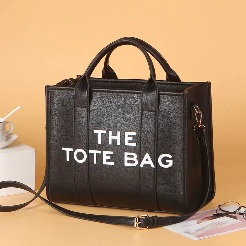 New released Women Solid Color PU Letter Tote Bag (Large Capacity)