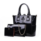 New Released Glossy Patent Leather Bag Set with Tote Clutch Purse tioandtiashop