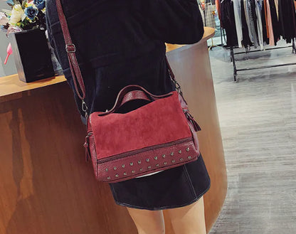 Fashionable Suede Motorcycle Tote Bag with Studs