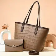 New trending Crocodile Embossed Tote Bag Set with Clutch Purse