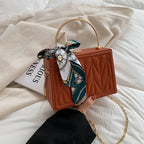modern Women's Versatile Silk Scarf Messenger Bag with Chain. tioandtiashop