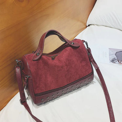 Fashionable Suede Motorcycle Tote Bag with Studs