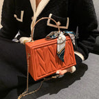 modern Women's Versatile Silk Scarf Messenger Bag with Chain. tioandtiashop