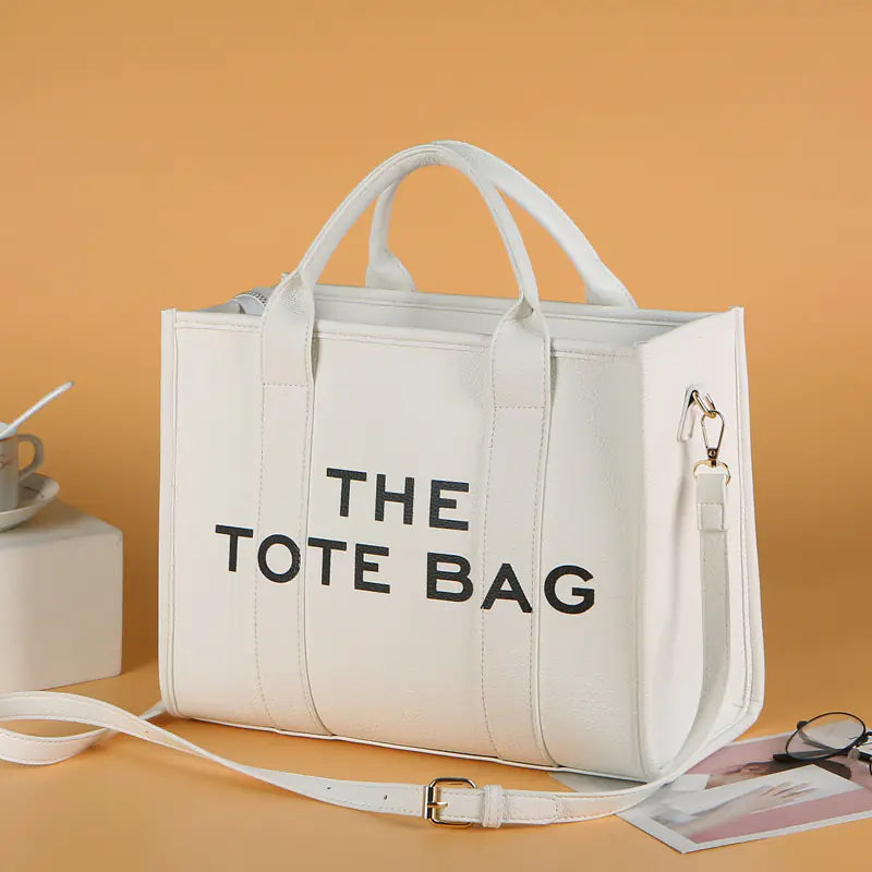 New released Women Solid Color PU Letter Tote Bag (Large Capacity)