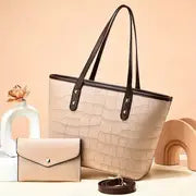 New trending Crocodile Embossed Tote Bag Set with Clutch Purse