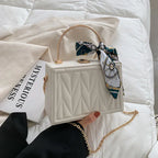 modern Women's Versatile Silk Scarf Messenger Bag with Chain. tioandtiashop