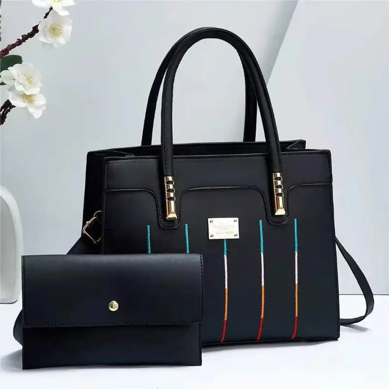 Elegant Women's Embroidered Tote and Crossbody Bag Set