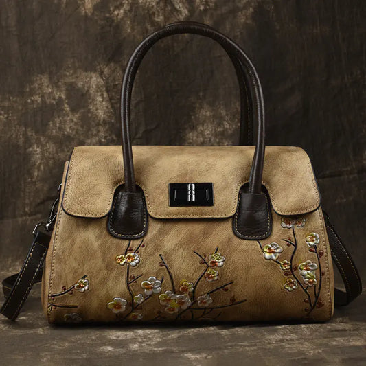 Vintage Leather Tote Bag for Women - Casual Shoulder Bag