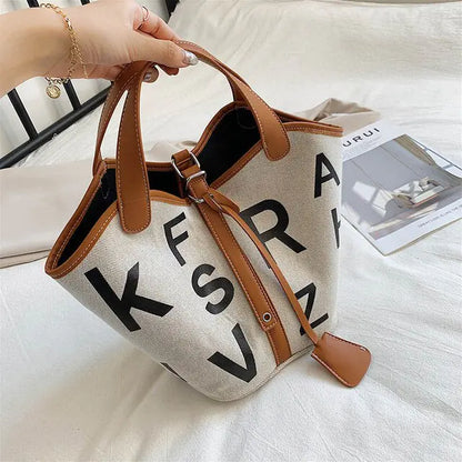 Women's Letter Printed Canvas Tote Bag - Designer Style