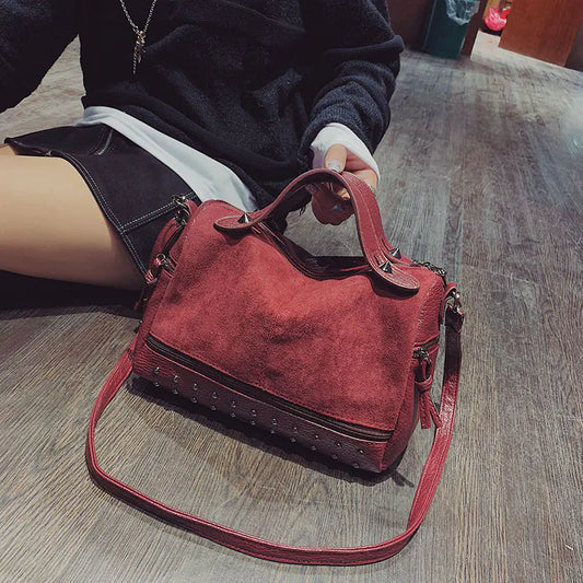Fashionable Suede Motorcycle Tote Bag with Studs