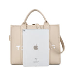 New released Women Solid Color PU Letter Tote Bag Large Capacity tioandtiashop