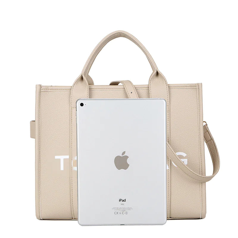 New released Women Solid Color PU Letter Tote Bag (Large Capacity)