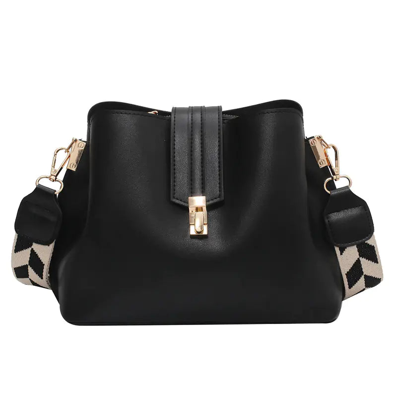 Luxury Black PU Leather Bucket Crossbody Handbag for girls & Women