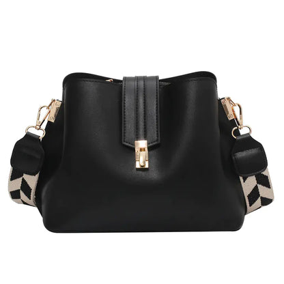 Luxury Black PU Leather Bucket Crossbody Handbag for girls & Women