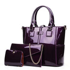 New Released Glossy Patent Leather Bag Set with Tote Clutch Purse tioandtiashop