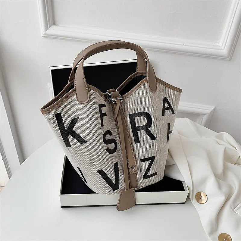 Women's Letter Printed Canvas Tote Bag - Designer Style
