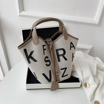 Women's Letter Printed Canvas Tote Bag - Designer Style